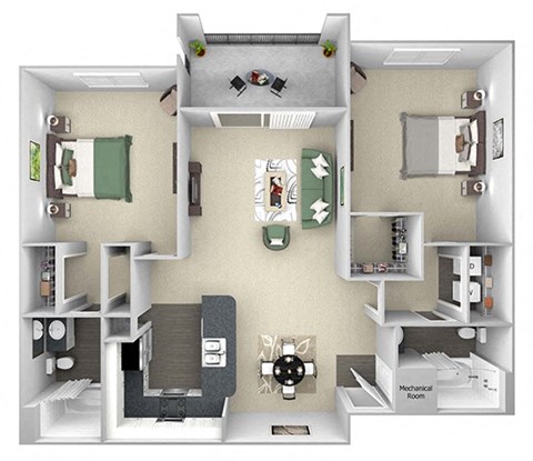 Floor plan for 2 beds, 2 baths, 1120 sqft